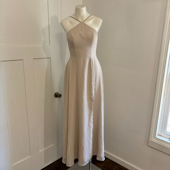 Azazie size 8 Cream Juliet Dress High Neck Halter Floor Length Bridesmaid Dress - Picture 4 of 12